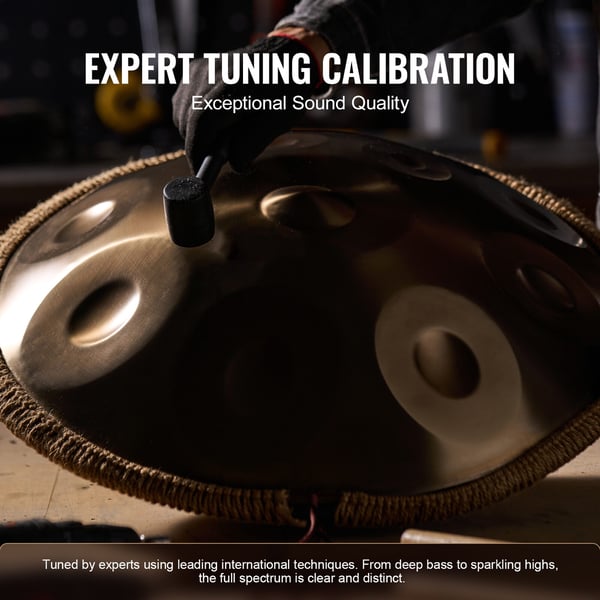 Handpan tromme 55,9x55,9x25 cm gylden, stålinstrument