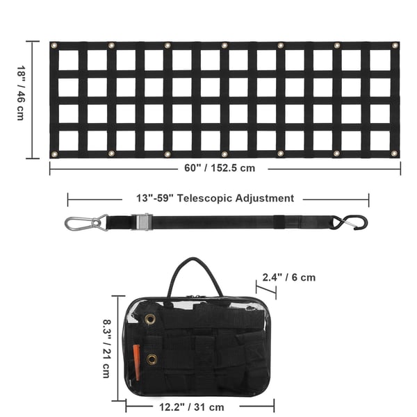 Bakluckenät 152.5x47 cm, robust lastnät för flak, svart