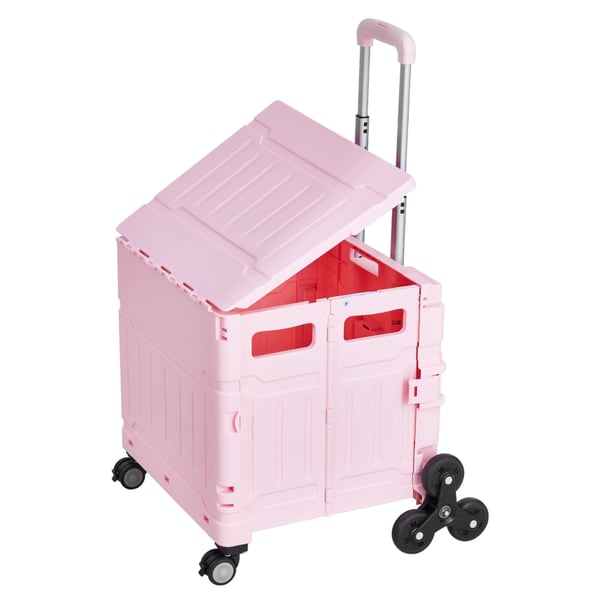 Verktygsvagn, 65L hopfällbar trappklättrande vagn, 51,2x48x89,7 cm, rosa