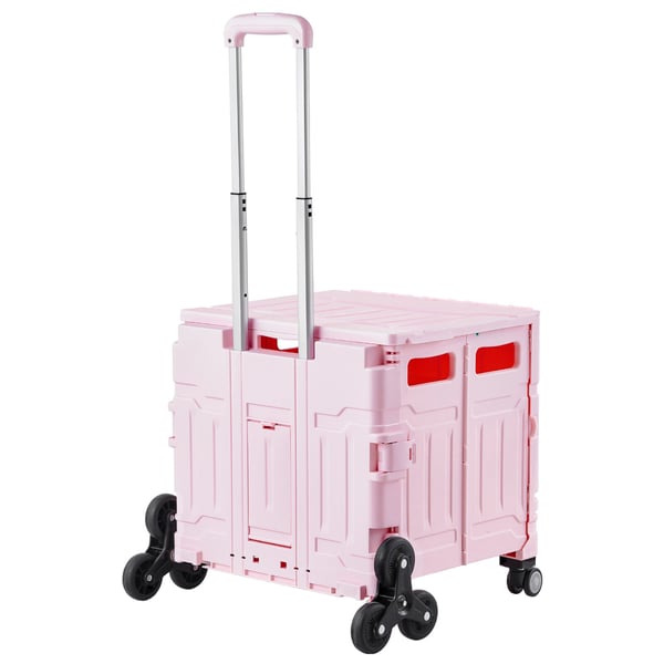 Verktygsvagn, 65L hopfällbar trappklättrande vagn, 51,2x48x89,7 cm, rosa