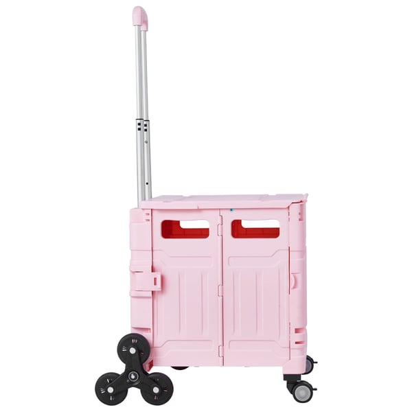 Verktygsvagn, 65L hopfällbar trappklättrande vagn, 51,2x48x89,7 cm, rosa
