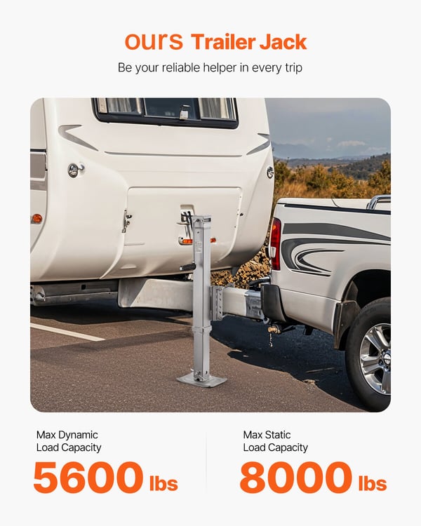 Trailerstøtteben, 724 mm løftehøjde, 8000 lbs kapacitet, kraftig, kulstofstål
