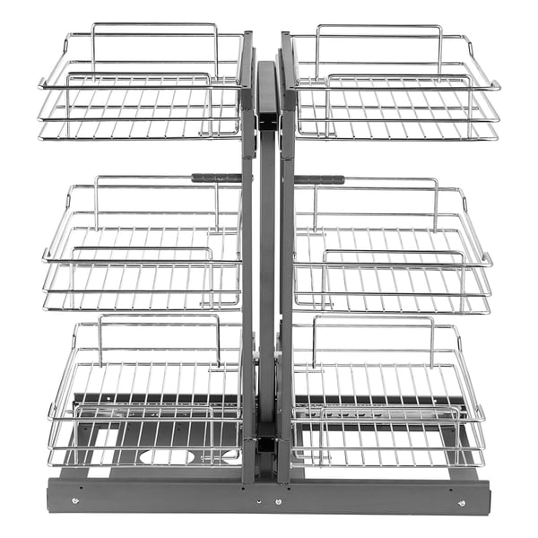 Køkkenskabsorganisator, 3 niveauer 6 hylder udtræk, 605x455x630 mm, krom, opbevaring i kulstofstål