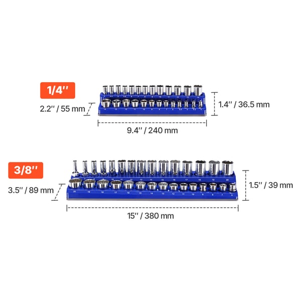 Hylsorganizerset, Magnetisk, 380x89x39 mm, Blå, Förvaring