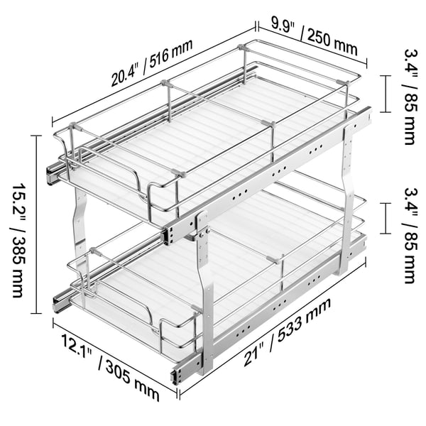 Utdragbar skåpsorganisatör, 34,3x53,3x38,1 cm, stål, förvaring