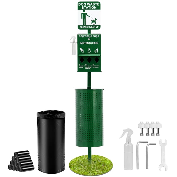 Hundetoiletstation, 30x30x230 cm, Grøn, Galvaniseret stål