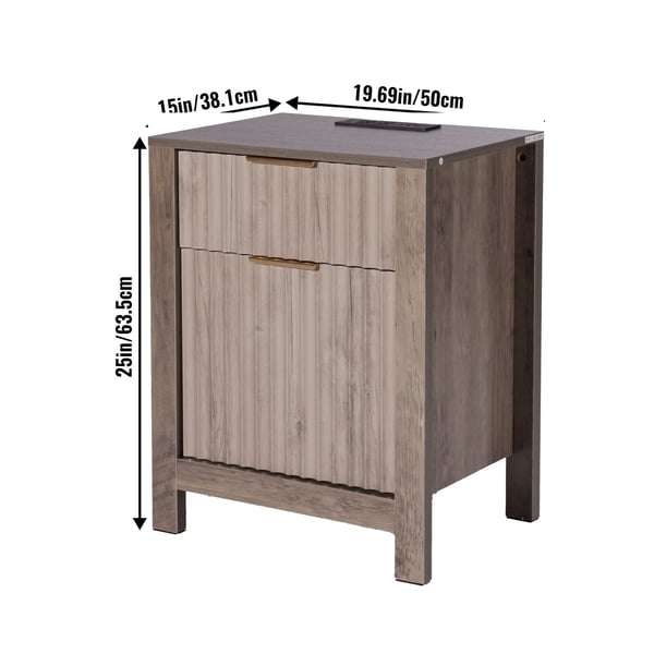 Sivupöytäsarja, neliönmuotoinen yöpöytä säilytyksellä ja USB:llä, 63.5x50x38.1 cm, harmaa