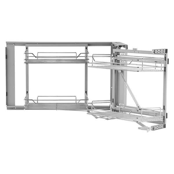 Keittiökaapin järjestäjä, 2-tasoinen 4-hyllyinen sokean kulman ulosvedettävä, 860x535x560 mm, kromi, hiiliteräs säilytys