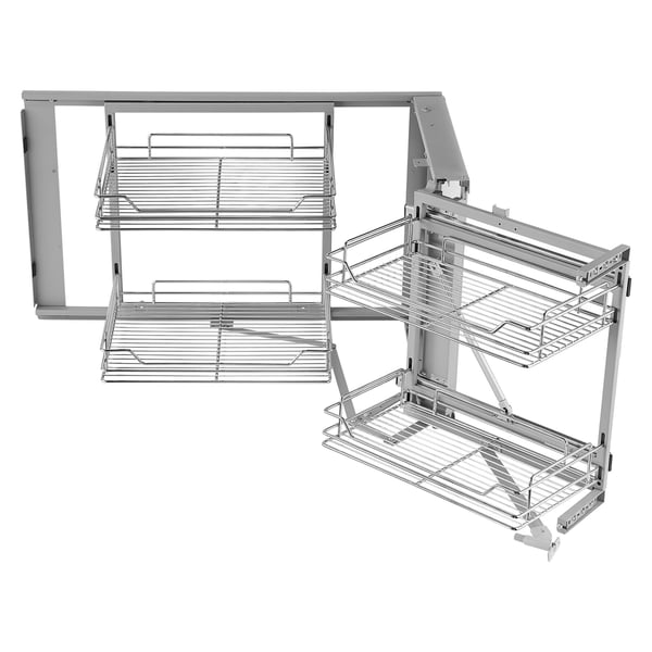 Keittiökaapin järjestäjä, 2-tasoinen 4-hyllyinen sokean kulman ulosvedettävä, 860x535x560 mm, kromi, hiiliteräs säilytys