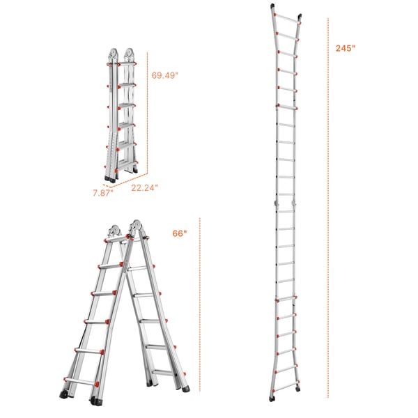 Teleskooppitikkaat, 565x200x1765 mm, alumiini, monitoiminen
