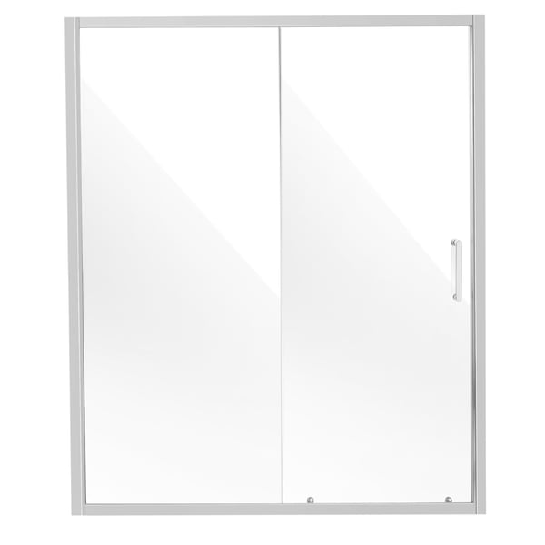 Brusedør, Semi-rammeløs skydedør i glas, 145,9-149,9x177,8 cm, Krom, Rustfrit stål