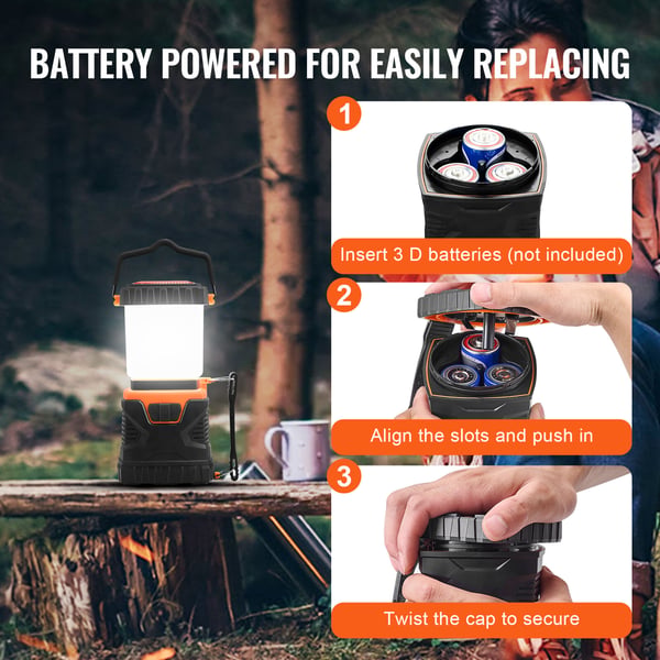 Campinglanterne, LED, 10x9.5x18.8 cm, batteridrevet