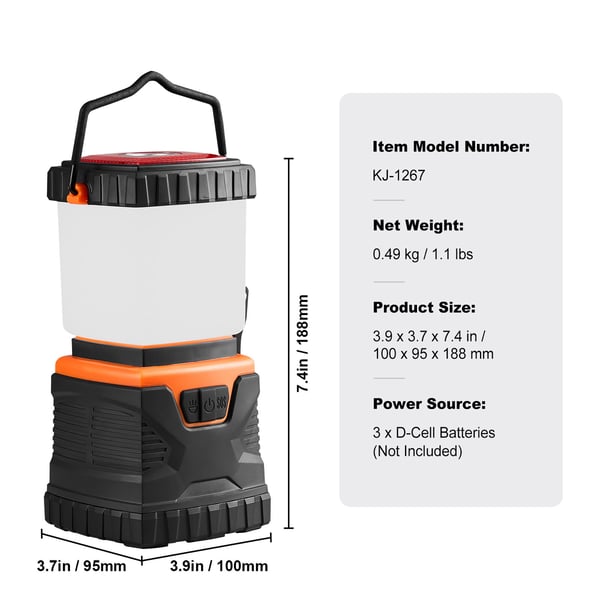 Campinglanterne, LED, 10x9.5x18.8 cm, batteridrevet