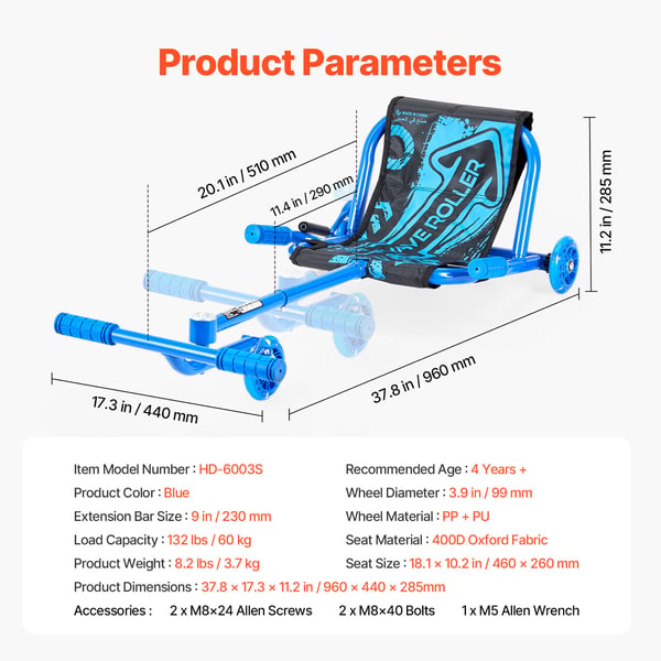 Ride On Drifting Scooter, 96x44x28.5 cm, blå