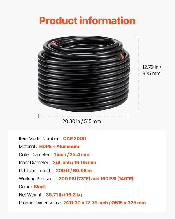 Ilmakompressorin letkusarja 60,96x2,54 cm musta HDPE-alumiini