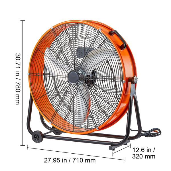 Industriel gulvventilator, 78x71x32 cm, justerbar, kraftig