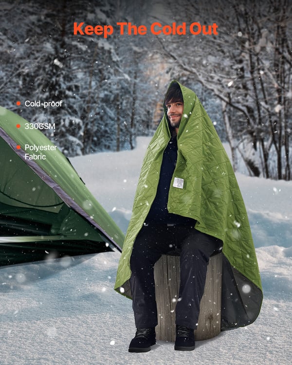 Camping Tæppe, 208x140 cm, Armygrøn, Fleece, Vandtæt, Udendørs