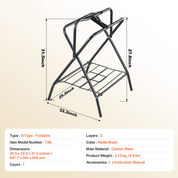 Sadelholder, 71.1x48.3x95.3 cm, Sort, Stål