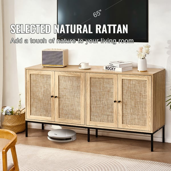Opbevaringsskab, 150x36x80 cm, Natur, Rattan, Opbevaring
