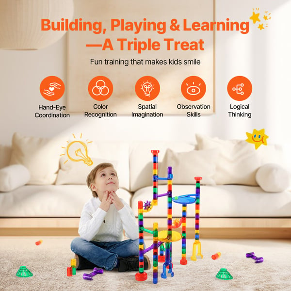 Marble Run Sæt, 110-delt Byggeklods Labyrint, 44x35 cm, Pædagogisk Legetøj