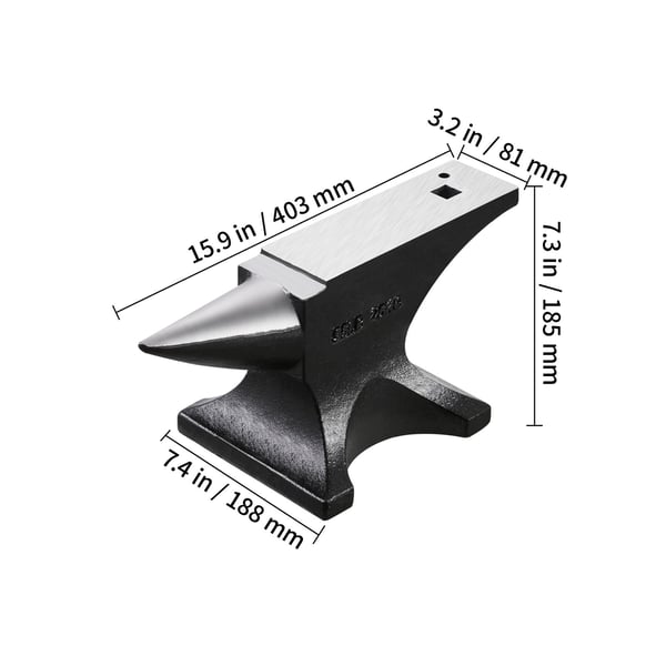 Ambolt, enkelt horn støbt stål, 40,3x8,1 cm, metalbearbejdningsværktøj