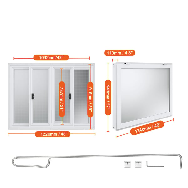 Concessionsvindue, 122x91.5 cm, aluminiumlegering, madvogn servicevindue