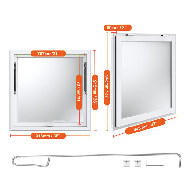 Serveringsvindue, 91,5x91,5 cm, aluminiumlegering, serveringsvindue