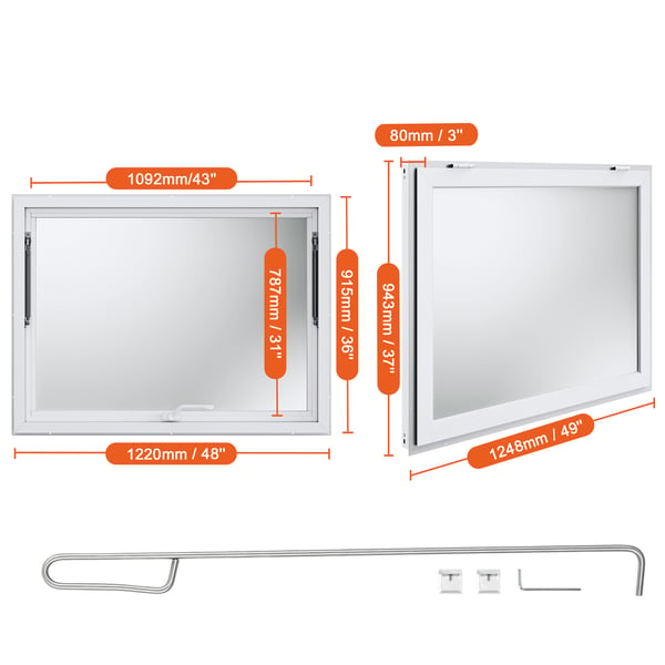 Serveringsfönster, 122x91,5 cm, aluminiumlegering, matvagn servicefönster