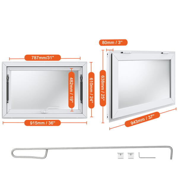 Concession vindue, 91.5x61 cm, aluminiumlegering, serveringsvindue