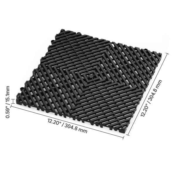 Afløbsgulvmåtte, 31x31x1,5 cm, Sort, PP-materiale