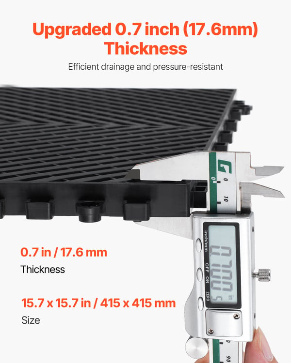 Afløbsgulvmåtte, 41.5x41.5x1.8 cm, Sort, PP-materiale