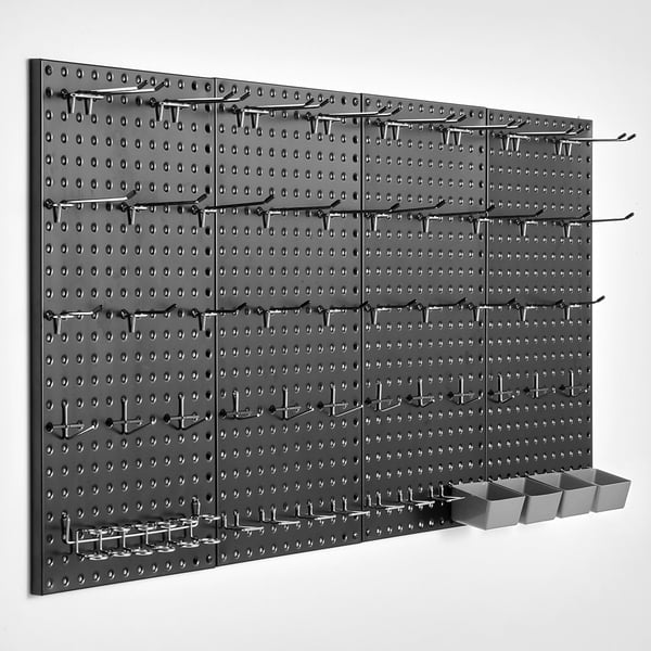 Pegboard paneler, 61x30x1,9 cm, sort, metal opbevaring