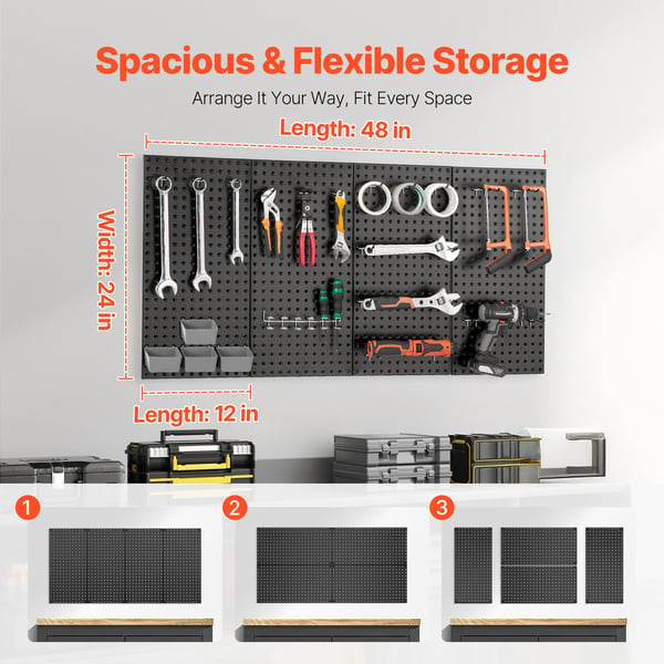 Pegboard paneler, 61x30x1,9 cm, sort, metal opbevaring