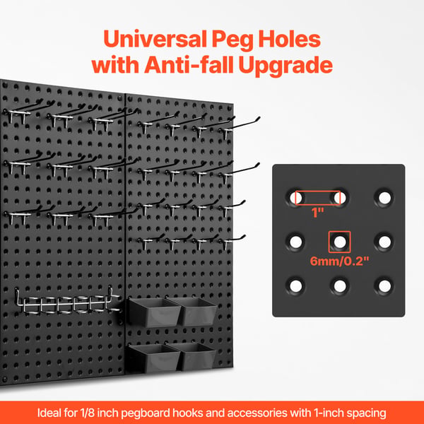 Pegboard paneler, 61x30x1,9 cm, sort, metal opbevaring