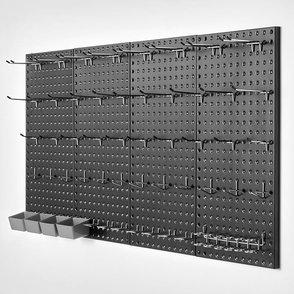 Pegboard paneler, 61x30x1,9 cm, sort, metal opbevaring