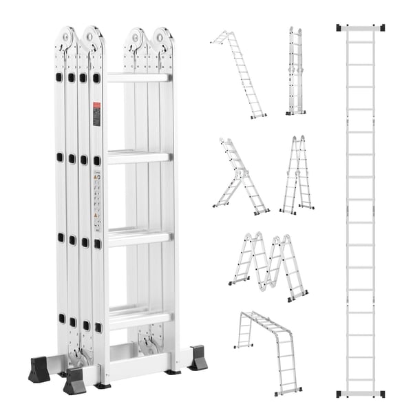 Taitettava tikas, 7-in-1 teleskooppinen jatkettava, 156x61x221 cm, säädettävä, alumiini
