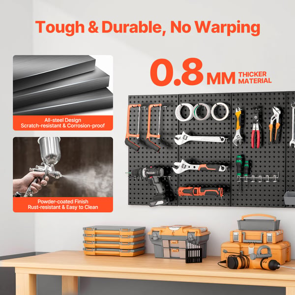 Pegboard paneler, 61x30x1,9 cm, Sort, Stål