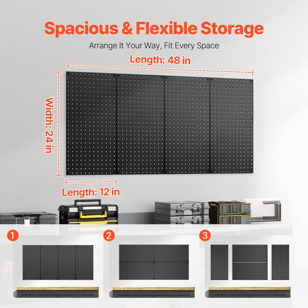 Pegboard paneler, 61x30x1,9 cm, Sort, Stål