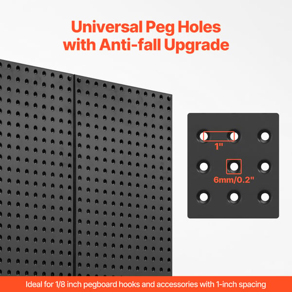 Pegboard paneler, 61x30x1,9 cm, Sort, Stål