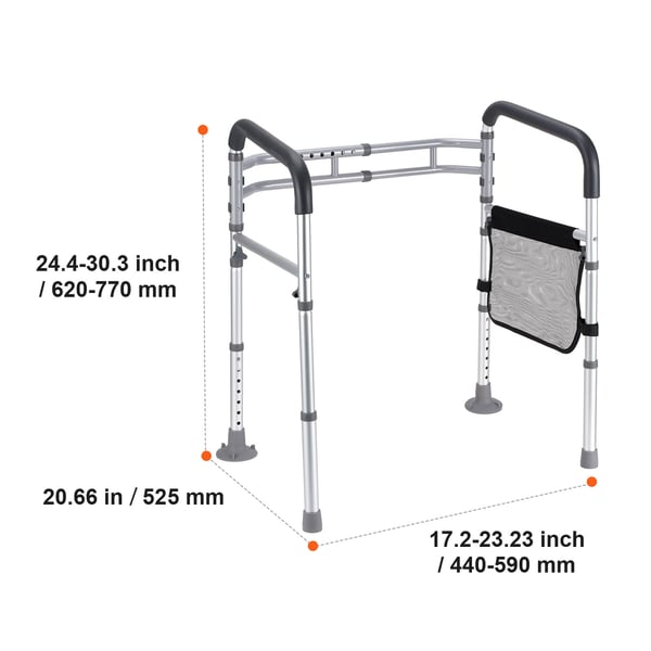 Toilet sikkerhedsarm, justerbar sammenklappelig aluminium, 50,5x52,5x62-77 cm
