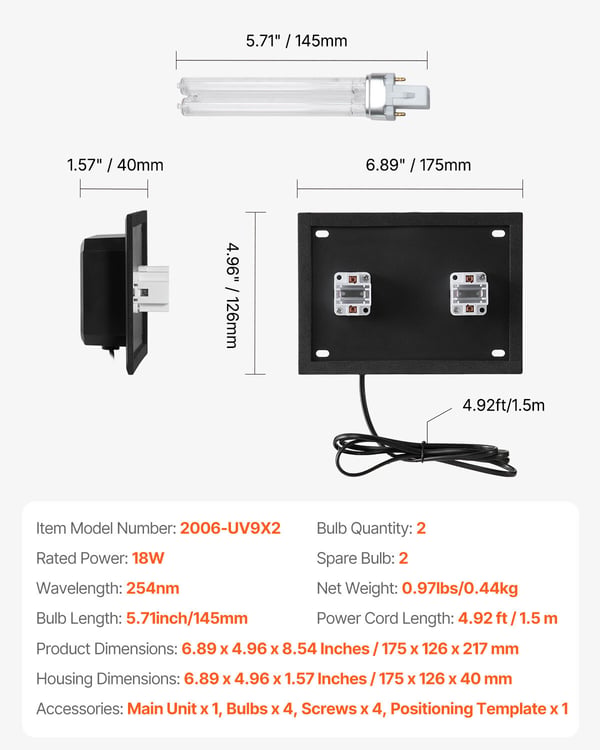 Ilmanpuhdistin, koko talon HVAC UV UVC -valo, 17,5x12,6x21,7 cm, musta