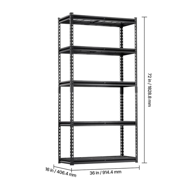 Opbevaringsreol, 40,6x91,4x182,9 cm, Sort, Metal