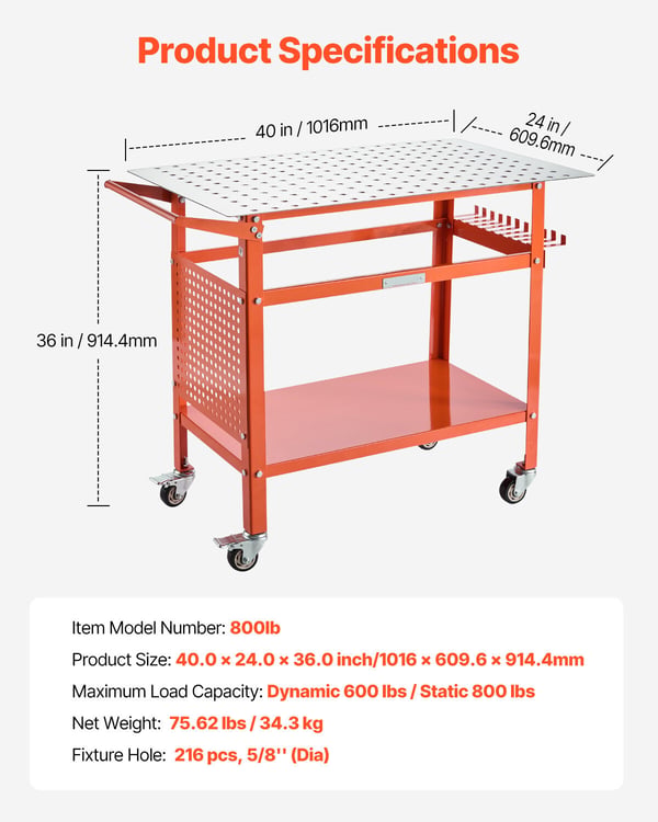 Hitsauspöytä, 101.6x61x91.4 cm, Teräs, Säilytys