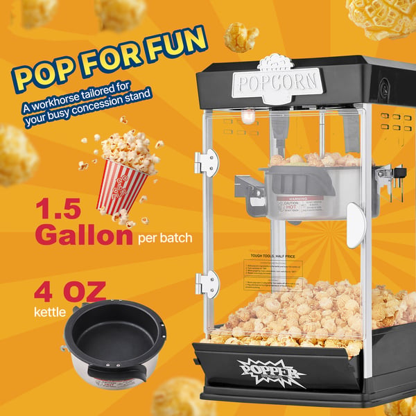 Popcorn-kone, 27,5x24x48,5 cm, musta, elokuvateatterityyli