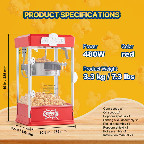 Popcorn-kone, 27.5x24x48.5 cm, punainen, elokuvateatterityyli
