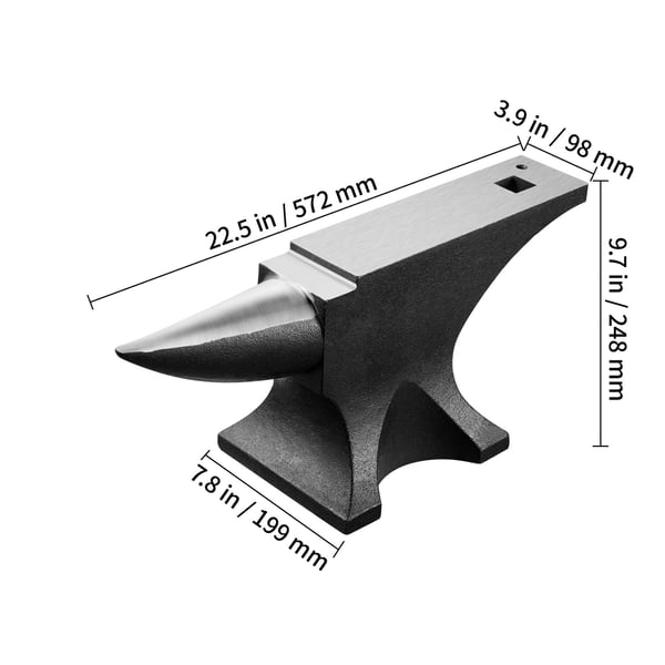 Ambolt, Enkelt horn støbestål, 57,2x9,8 cm, Værktøj til metalbearbejdning