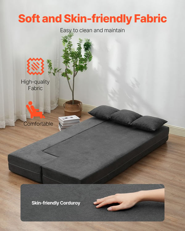 Taitettava vuodesohva 103x193x22,5 cm tummanharmaa, memory foam