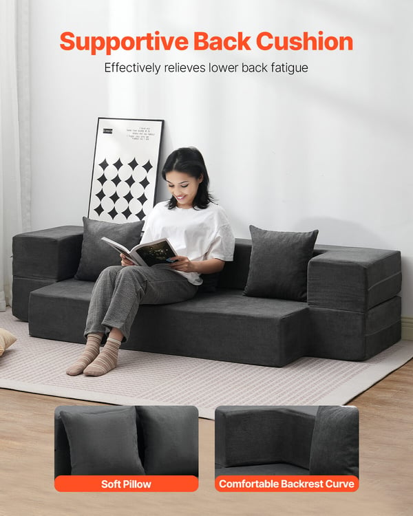Taitettava vuodesohva 103x193x22,5 cm tummanharmaa, memory foam