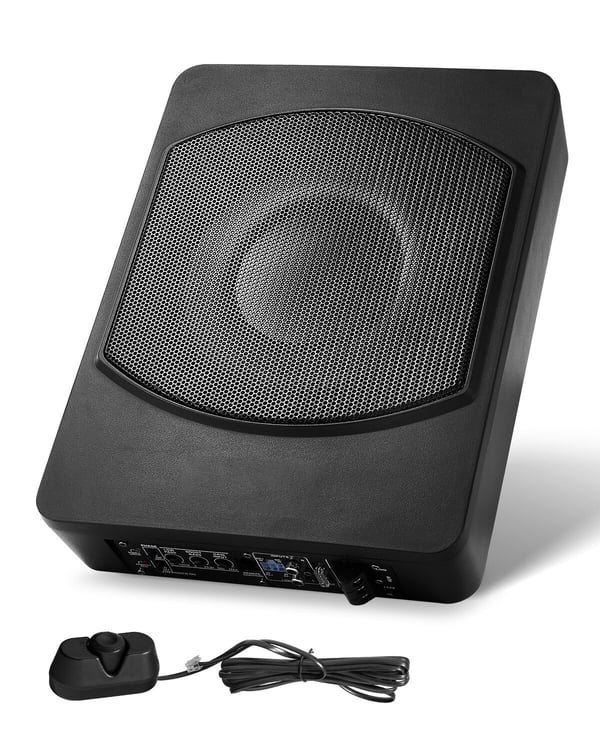 Bilsubwoofer, 10 tommer 240W slank under-sæde aktiv subwoofer, 35x25,5x7,5 cm, sort, lyd
