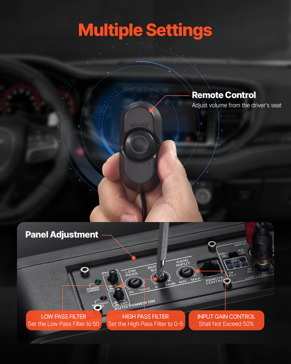 Bilsubwoofer, 10 tommer 240W slank under-sæde aktiv subwoofer, 35x25,5x7,5 cm, sort, lyd